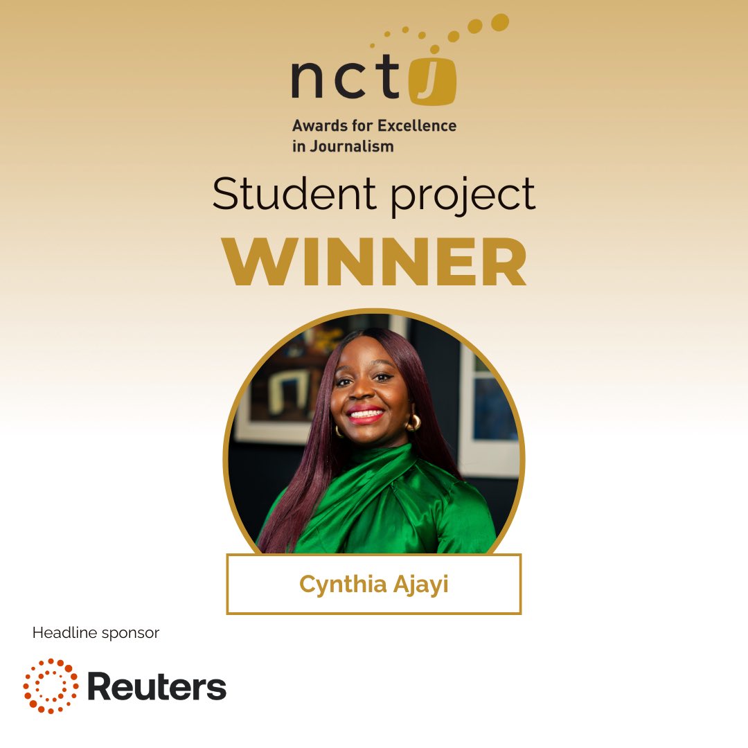 NCTJ (@nctj_news) on Twitter photo Time for best student project of the year 🏆
Congratulations to <a href="/Cynthersizer/">Cynthia Ajayi</a> of <a href="/LJMU/">Liverpool John Moores University</a> for ‘Sink or Swim – a cultural deep dive’, exploring why 95% of Black British adults don’t swim 🏊🏿♀️
Judges praised its insight, narrative arc and range of voices 👏
#NCTJAwards Time for best student project of the year 🏆
Congratulations to <a href="/Cynthersizer/">Cynthia Ajayi</a> of <a href="/LJMU/">Liverpool John Moores University</a> for ‘Sink or Swim – a cultural deep dive’, exploring why 95% of Black British adults don’t swim 🏊🏿♀️
Judges praised its insight, narrative arc and range of voices 👏
#NCTJAwards