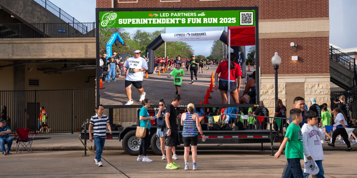 ledpartnershtx's tweet image. What an amazing event at the 2025 Superintendent Fun Run in @CyFairISD 
Our LED Partners screen captured the moments through a live feed of runners bringing the community together for a great cause as they crossed the finish line, one by one.
#CFISDFunRun #LEDpartners