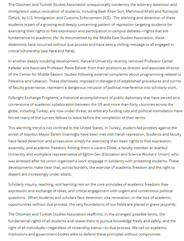 OTSA has issued a statement on Academic Freedom. To read the full statement, please visit: ottomanturkishstudiesassociation.org/news/
