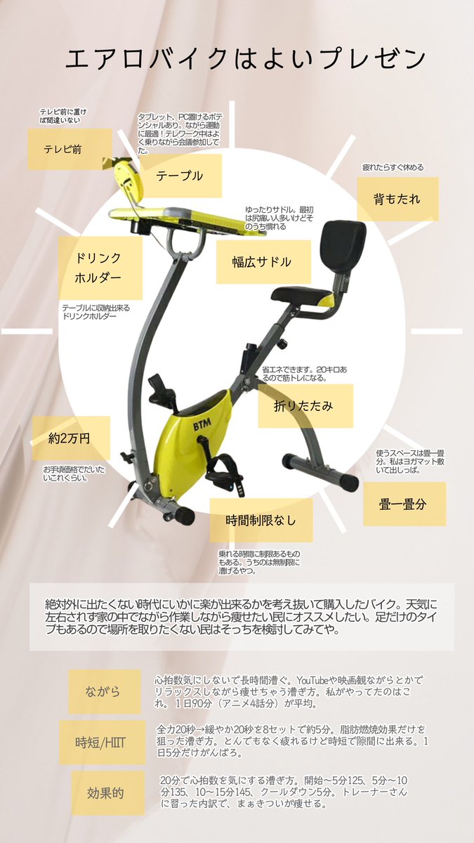 【定期】
65kg痩せた私の相棒紹介すんね
それでは聞いてください
エアロバイクはよい