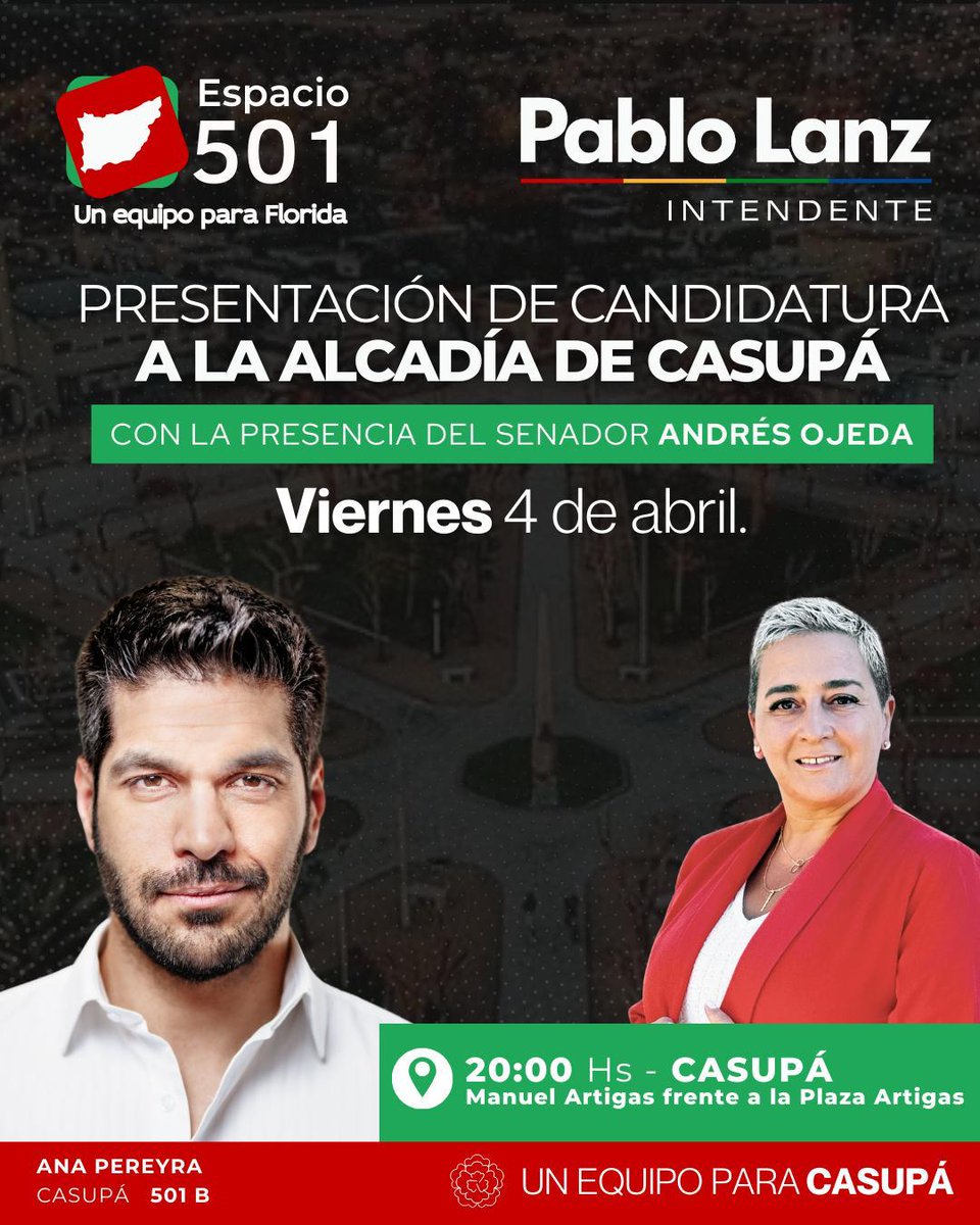 La <a href="/Lista501Florida/">Lista 501- Florida</a> del Partido Colorado presenta en esta jornada las candidatas a Alcalde por Fray Marcos y Casupá. Participará el Senador <a href="/AndresOjedaOk/">Andrés Ojeda</a>