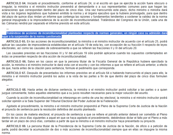 🗳📌 A PARTIR DE HOY, NO HABRÁ SUSPENSIÓN DE LEYES QUE SE CONSIDEREN INCONSTITUCIONALES

Hoy entró en vigor una reforma legal que amarra las manos a la Suprema Corte.

Ya no se podrán suspender leyes mientras se decide si son constitucionales o no. 

Aunque sean una barbaridad