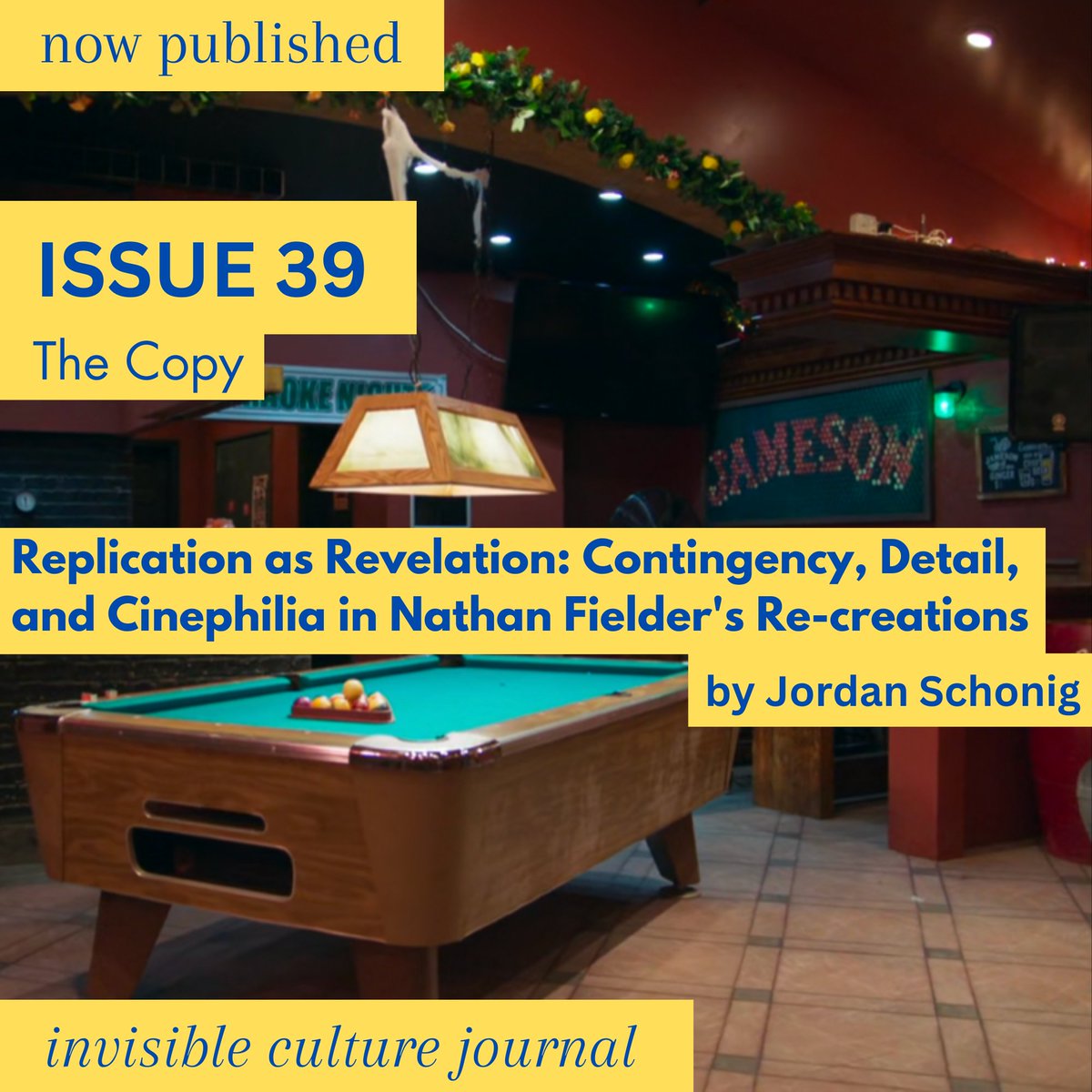 Our latest Issue 39: The Copy just released Jordan Schonig's article  "Replication as Revelation: Contingency, Detail, and Cinephilia in Nathan Fielder's Re-creations." Check it out: invisibleculturejournal.com/pub/replicatio…