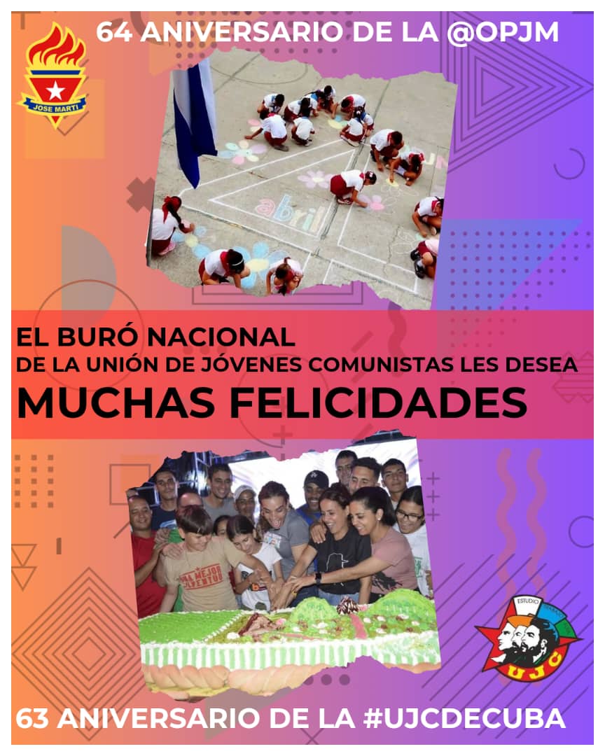 Muchas felicidades a todos los niños, adolescentes y jóvenes cubanos. Al Buró Nacional y su gran familia.  A nuestros equipos económicos y todos los trabajadores que contribuyen a hacer realidad los sueños con cariño y compromiso lo que los hace #SiempreJoven.