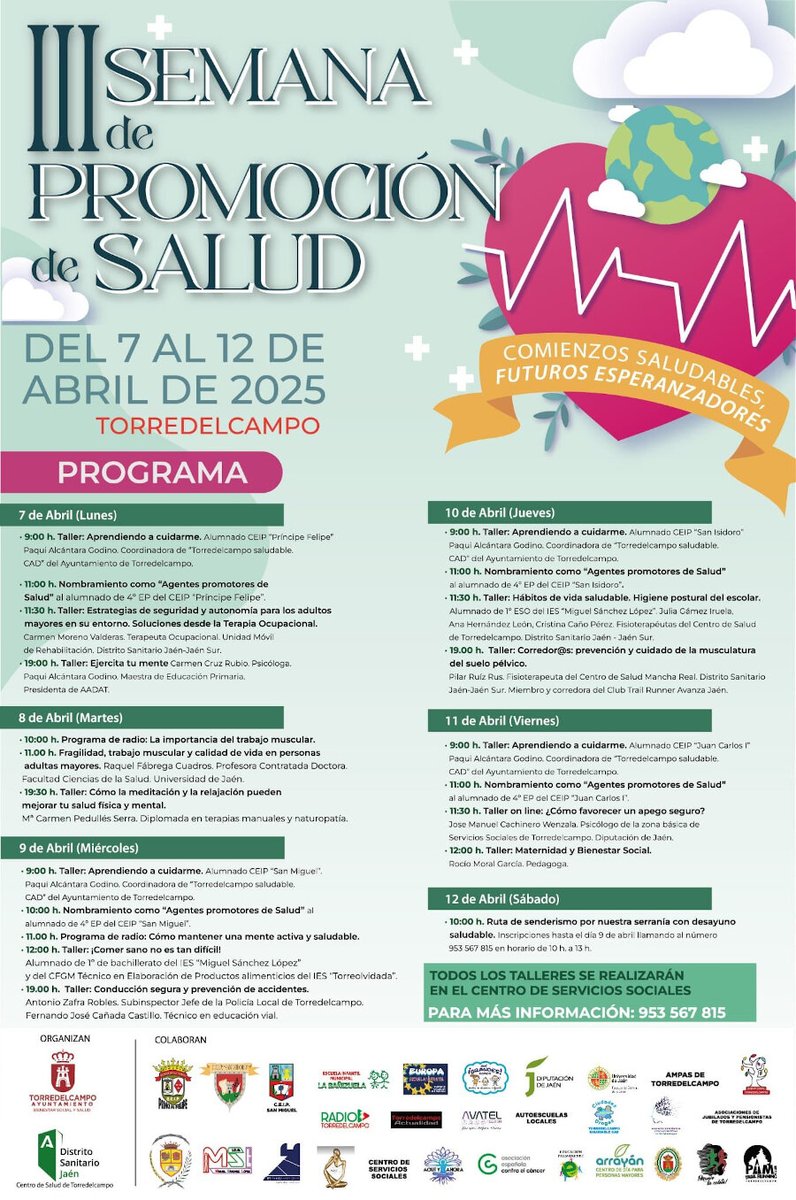 III SEMANA DE PROMOCIÓN DE SALUD🌍💓

#bibliotorredel  #ayuntamientoTorredelcampo #semanadepromociondelasalud #ServiciosSociales