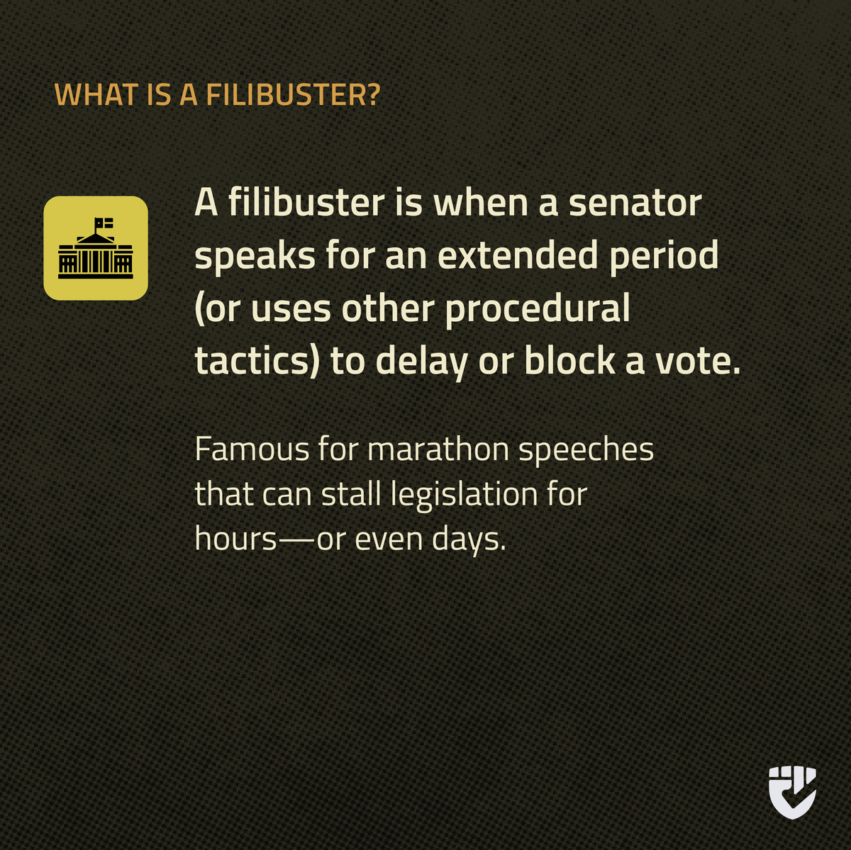 blackmenvoteorg's tweet photo. Love them or hate them, lengthy Senate speeches—filibusters—play a powerful role in shaping U.S. law. They can protect minority opinions, but also lead to gridlock. What do you think: Is this a necessary tool or a legislative roadblock?

#blackmenvote ✊🏾 https://t.co/BNEH5XFhEW
