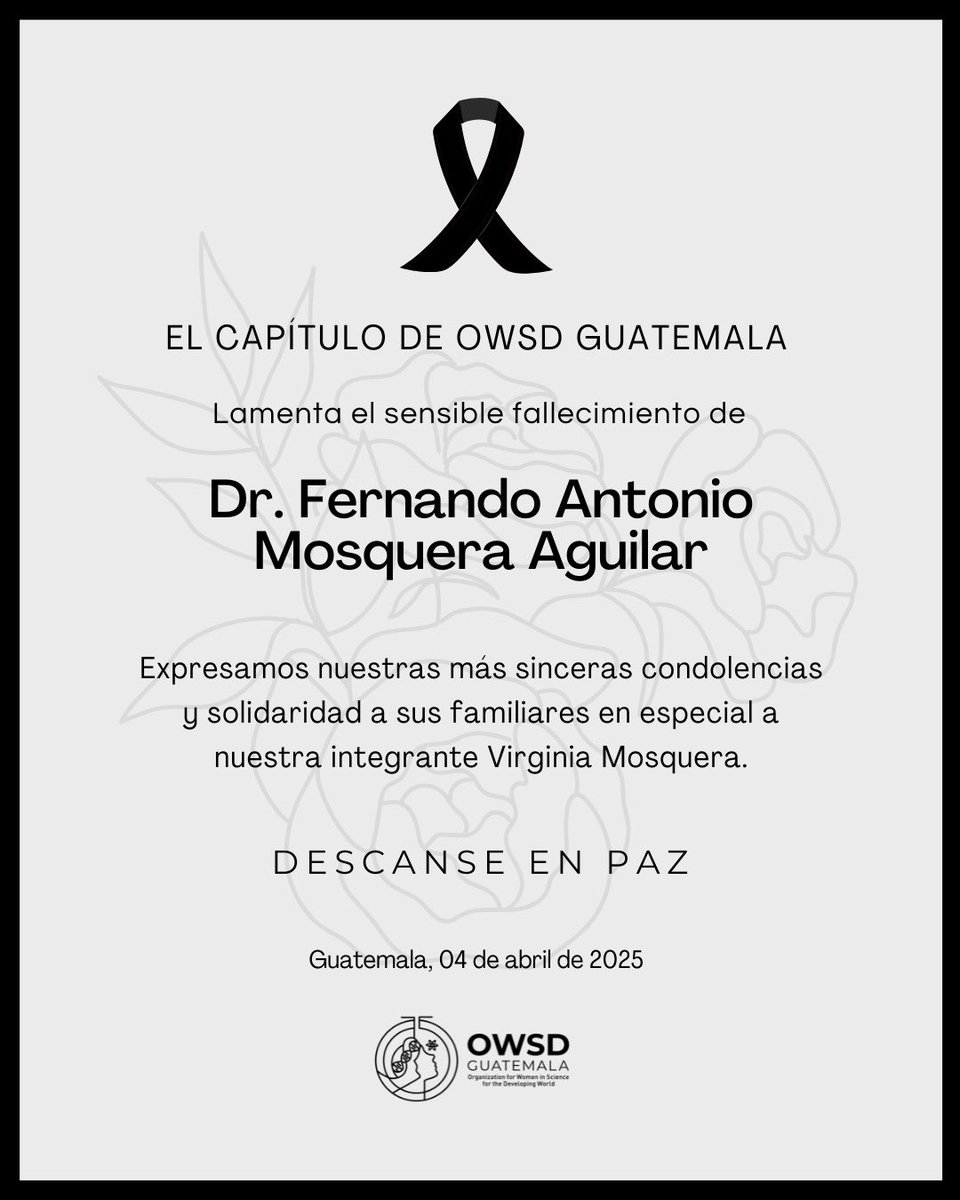 OWSD Guatemala (@owsd_gt) on Twitter photo #Nota de duelo
Desde <a href="/Owsd_GT/">OWSD Guatemala</a> expresamos nuestras más sinceras condolencias a nuestra compañera Vicky Mosquera por el sensible fallecimiento de su padre.
Nos unimos a su dolor y al de su familia, enviándoles fortaleza y cariño en este difícil momento.
Con aprecio,
<a href="/Owsd_GT/">OWSD Guatemala</a> #Nota de duelo
Desde <a href="/Owsd_GT/">OWSD Guatemala</a> expresamos nuestras más sinceras condolencias a nuestra compañera Vicky Mosquera por el sensible fallecimiento de su padre.
Nos unimos a su dolor y al de su familia, enviándoles fortaleza y cariño en este difícil momento.
Con aprecio,
<a href="/Owsd_GT/">OWSD Guatemala</a>
