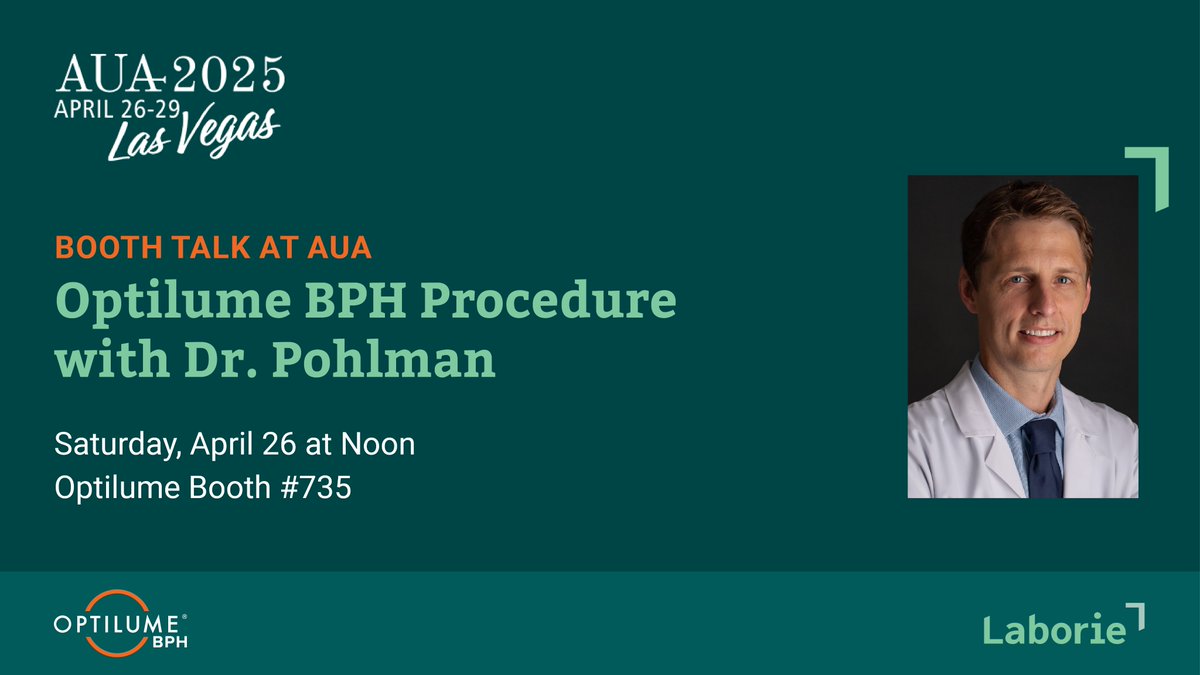 Optilume (@optilumedcb) on Twitter photo <a href="/gpohlmanmd/">Garrett D Pohlman, M.D.</a> will be talking all things #OptilumeBPH on 4/26 - noon at #AUA25 booth 735! He’ll share why it’s another great tool in his #BPH toolbox, who’s a good candidate, post-op best practices and more.
#AllAboutTheFlow #Urology #MIST <a href="/gpohlmanmd/">Garrett D Pohlman, M.D.</a> will be talking all things #OptilumeBPH on 4/26 - noon at #AUA25 booth 735! He’ll share why it’s another great tool in his #BPH toolbox, who’s a good candidate, post-op best practices and more.
#AllAboutTheFlow #Urology #MIST