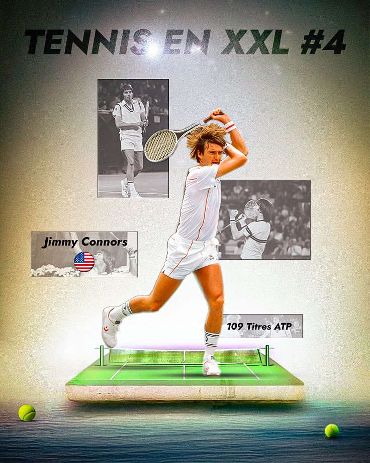 🎾 Le Tennis en XXL ! - Épisode #4 
 Chaque vendredi, découvrez un record incroyable du monde du tennis !🤩
Pour ce quatrième épisode, retrouvez le record des 109 titres ATP remportés par Jimmy Connors 🇺🇸