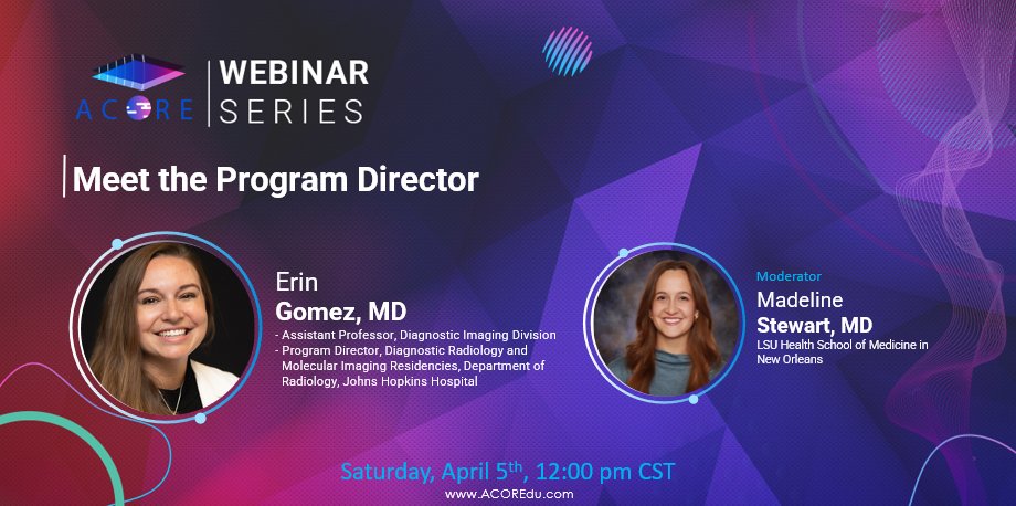 Academy of Online Radiology Education (@acoredu) on Twitter photo π¨ TOMORROW! π¨
Radiology residency hopefuls β this is the opportunity youβve been waiting for!
πΉ Meet the Program Director
ποΈ Saturday, April 5th π 12:00 PM CST
ποΈ Featuring:
Dr. Erin Gomez, MD
Program Director, Diagnostic Radiology Residency
π Johns Hopkins Hospital
π€ π¨ TOMORROW! π¨
Radiology residency hopefuls β this is the opportunity youβve been waiting for!
πΉ Meet the Program Director
ποΈ Saturday, April 5th π 12:00 PM CST
ποΈ Featuring:
Dr. Erin Gomez, MD
Program Director, Diagnostic Radiology Residency
π Johns Hopkins Hospital
π€