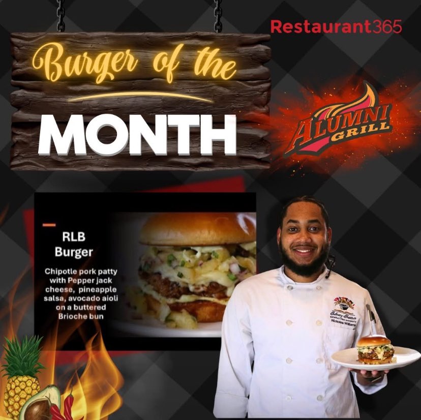 BryceSilvio's tweet photo. 🍔🎉 The RLB Burger is here at Alumni Grill! Created by Chef Nickolas Williams, this mouthwatering delight supports student scholarships. Available all April! Come enjoy and make a difference! 🌟 #BurgerOfTheMonth #SupportFutureChefs #nichollsculinaryalumni #nichollsculinary https://t.co/s8KeK1o22m