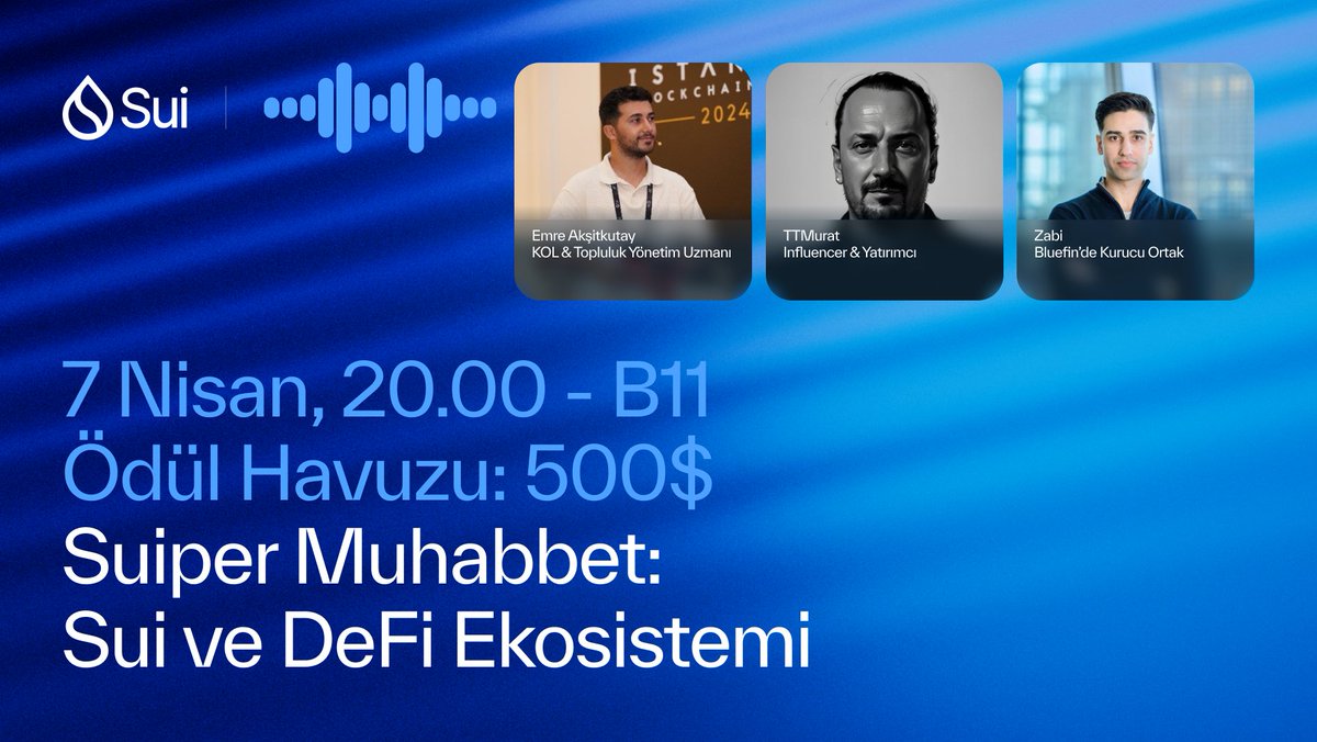 Sui Türkiye 🇹🇷 (@suinetwork_tr) on Twitter photo Sui'deki DeFi ekosistemini konuşalım!
10 kişi için toplam 500$ değerinde ödül havuzumuz var:
➡️ Beğeni, RT yap ve yorumlarda soru sor!
Suiper Muhabbet'in on birinci bölümünde; <a href="/EmreAksitkutay/">Emre Akşitkutay</a>, <a href="/TTMuratOfficial/">TTMurat</a> ve <a href="/bluefinapp/">Bluefin</a> ekibinden <a href="/zabimx/">Zabi | Bluefin</a> ile bir araya geleceğiz. Sui'deki DeFi ekosistemini konuşalım!
10 kişi için toplam 500$ değerinde ödül havuzumuz var:
➡️ Beğeni, RT yap ve yorumlarda soru sor!
Suiper Muhabbet'in on birinci bölümünde; <a href="/EmreAksitkutay/">Emre Akşitkutay</a>, <a href="/TTMuratOfficial/">TTMurat</a> ve <a href="/bluefinapp/">Bluefin</a> ekibinden <a href="/zabimx/">Zabi | Bluefin</a> ile bir araya geleceğiz.
