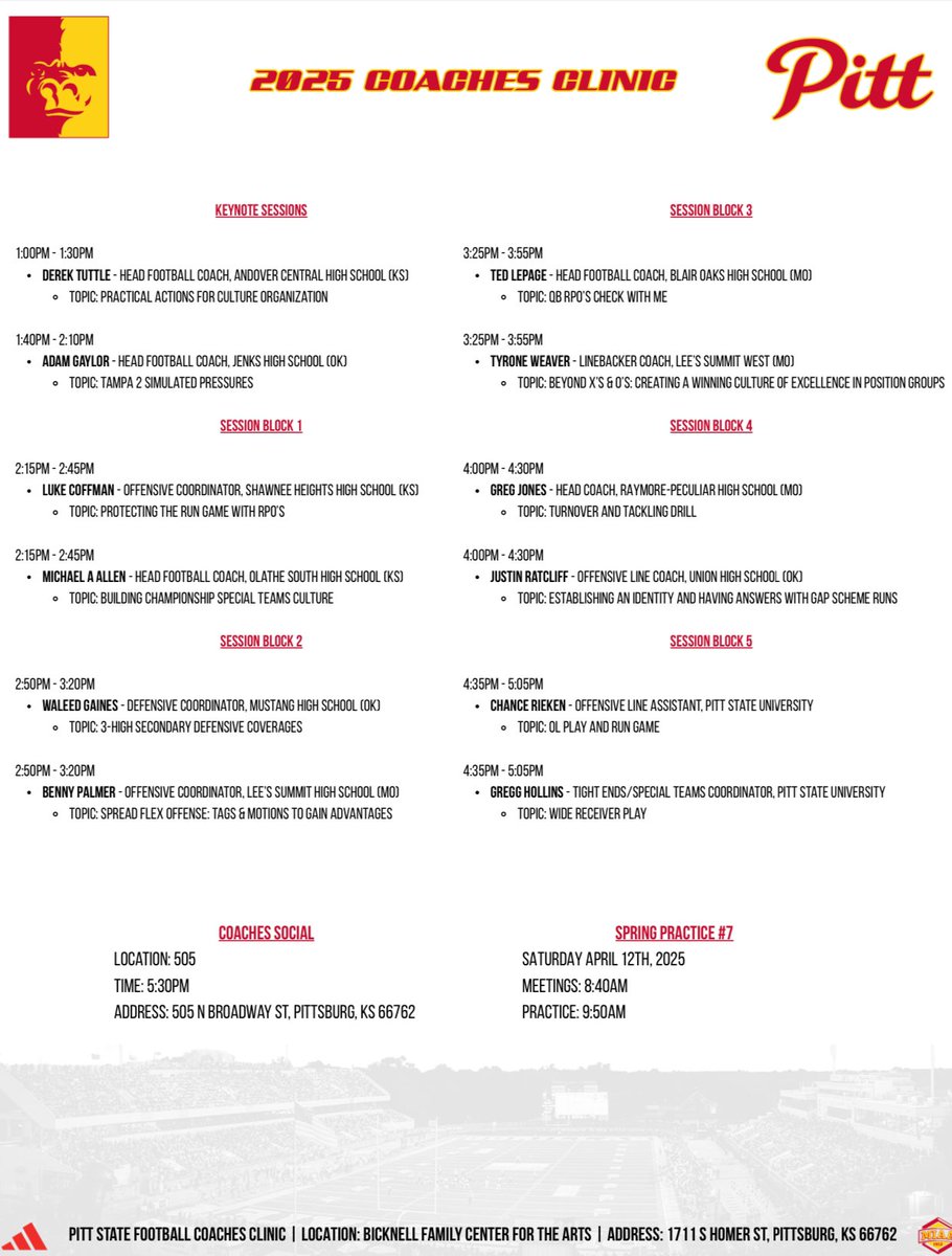 2025 Coaches Clinic Speakers‼️🦍

<a href="/Coach_MA_/">Michael A Allen</a>  <a href="/LUKECOFFMAN13/">LUKE COFFMAN</a>  <a href="/Waleed_Gaines/">waleed gaines 🏈</a>  <a href="/CoachRat60/">Justin Ratcliff</a>  <a href="/JonesgGreg/">Greg Jones, CSCS</a>  <a href="/coach_lepage/">Ted_LePage</a>  <a href="/CoachAdamGaylor/">Adam Gaylor</a>  <a href="/Coach_DTuttle/">Derek Tuttle</a>  <a href="/theCoach_Palmer/">Benny Palmer</a>  <a href="/Gregg_Hollins/">Coach Gregg Hollins</a>  <a href="/Coach_Rieken/">Chance Rieken</a>