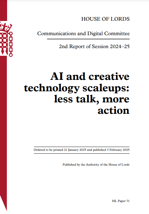 The Government has responded to our report on AI and creative technology scaleups. 

We called on Government to: 
- Streamline support for innovation 
- Focus on AI delivery 
- Champion entrepreneurs 
- Commit to the creative industries

Read the response: committees.parliament.uk/publications/4…