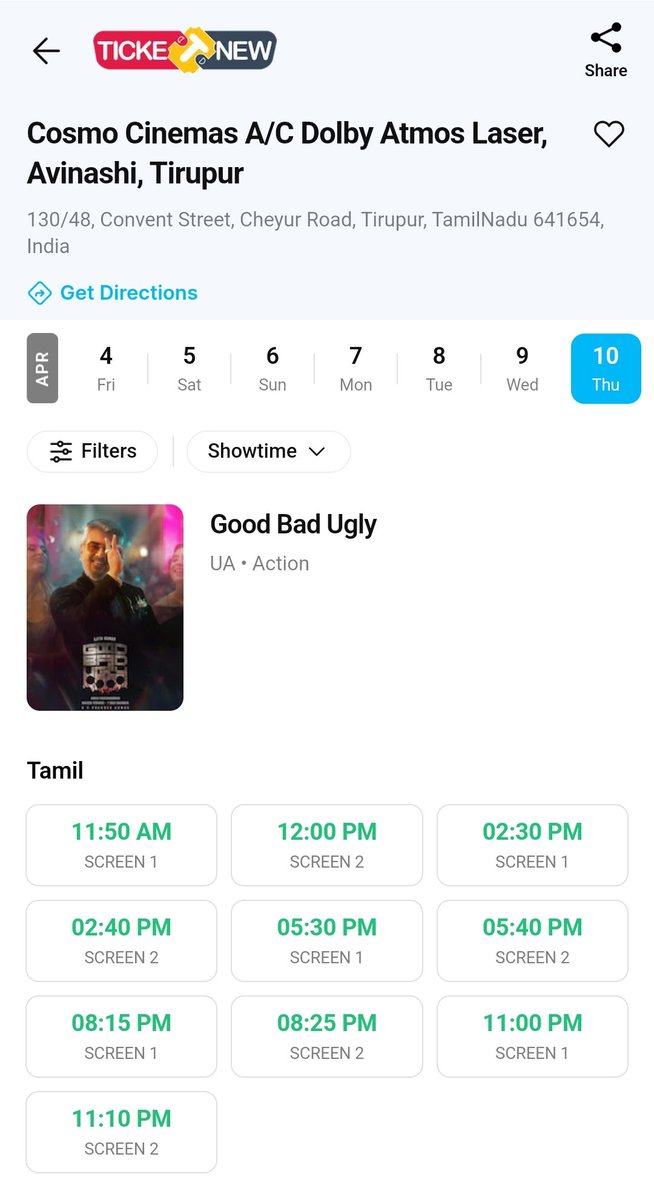 Cosmo Cinemas (@cosmo_cinemas) on Twitter photo #GoodBadUgly
BOOKINGS OPEN NOW‼️💥
<a href="/PerunduraiCosmo/">Cosmo Cinemas Perundurai</a>
<a href="/cosmo_cinemas/">Cosmo Cinemas</a> #Coimbatore #NSNPalayam #Avinashi A/C | 4K RGB LASER | DOLBY ATMOS
Online <a href="/TicketNew/">TicketNew</a> <a href="/lifeindistrict/">District</a> | <a href="/bookmyshow/">BookMyShow</a> (CBE only)🎟️
<a href="/Haricosmo/">HARI</a>
#Ajithkumar𓃵 <a href="/trishtrashers/">Trish</a>
<a href="/Adhikravi/">Adhik Ravichandran</a> @romeopictures_
<a href="/mynameisraahul/">raahul</a> #GoodBadUgly
BOOKINGS OPEN NOW‼️💥
<a href="/PerunduraiCosmo/">Cosmo Cinemas Perundurai</a>
<a href="/cosmo_cinemas/">Cosmo Cinemas</a> #Coimbatore #NSNPalayam #Avinashi A/C | 4K RGB LASER | DOLBY ATMOS
Online <a href="/TicketNew/">TicketNew</a> <a href="/lifeindistrict/">District</a> | <a href="/bookmyshow/">BookMyShow</a> (CBE only)🎟️
<a href="/Haricosmo/">HARI</a>
#Ajithkumar𓃵 <a href="/trishtrashers/">Trish</a>
<a href="/Adhikravi/">Adhik Ravichandran</a> @romeopictures_
<a href="/mynameisraahul/">raahul</a>