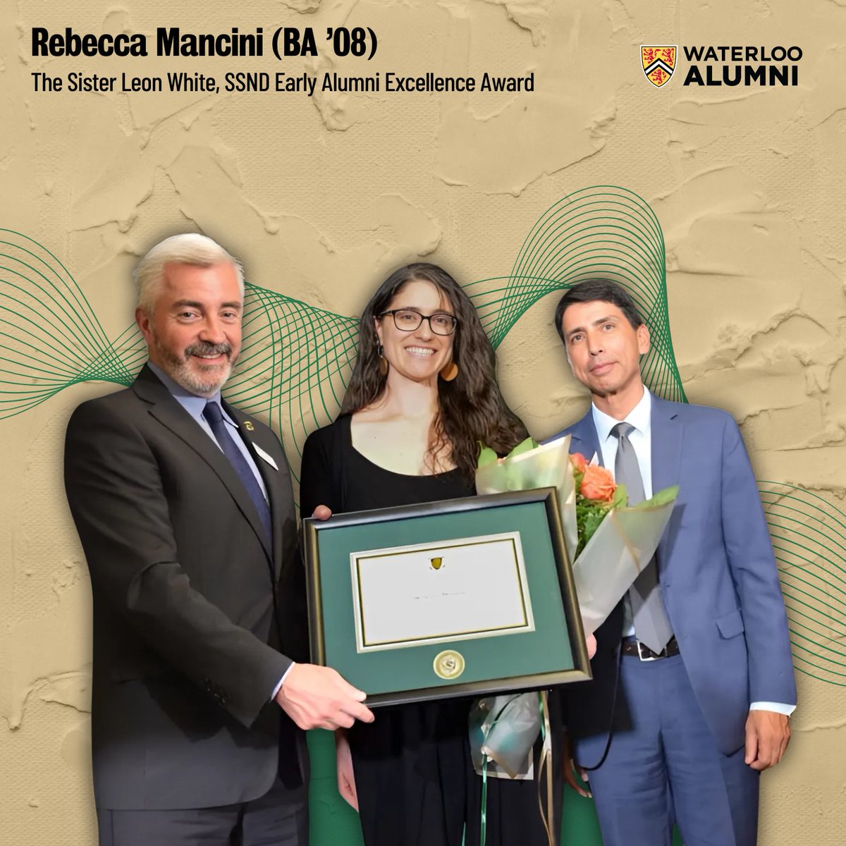 UWaterloo Alumni (@uwaterlooalumni) on Twitter photo Rebecca Mancini's (BA ’08) radical kindness and support to those facing mental health challenges, homelessness, and hardship has earned her <a href="/StJeromesUni/">St.Jerome's University</a> Sister Leon White, SSND Early Alumni Excellence Award!
<a href="/UWaterloo/">University of Waterloo</a>
Read more: bit.ly/428wSgW Rebecca Mancini's (BA ’08) radical kindness and support to those facing mental health challenges, homelessness, and hardship has earned her <a href="/StJeromesUni/">St.Jerome's University</a> Sister Leon White, SSND Early Alumni Excellence Award!
<a href="/UWaterloo/">University of Waterloo</a>
Read more: bit.ly/428wSgW