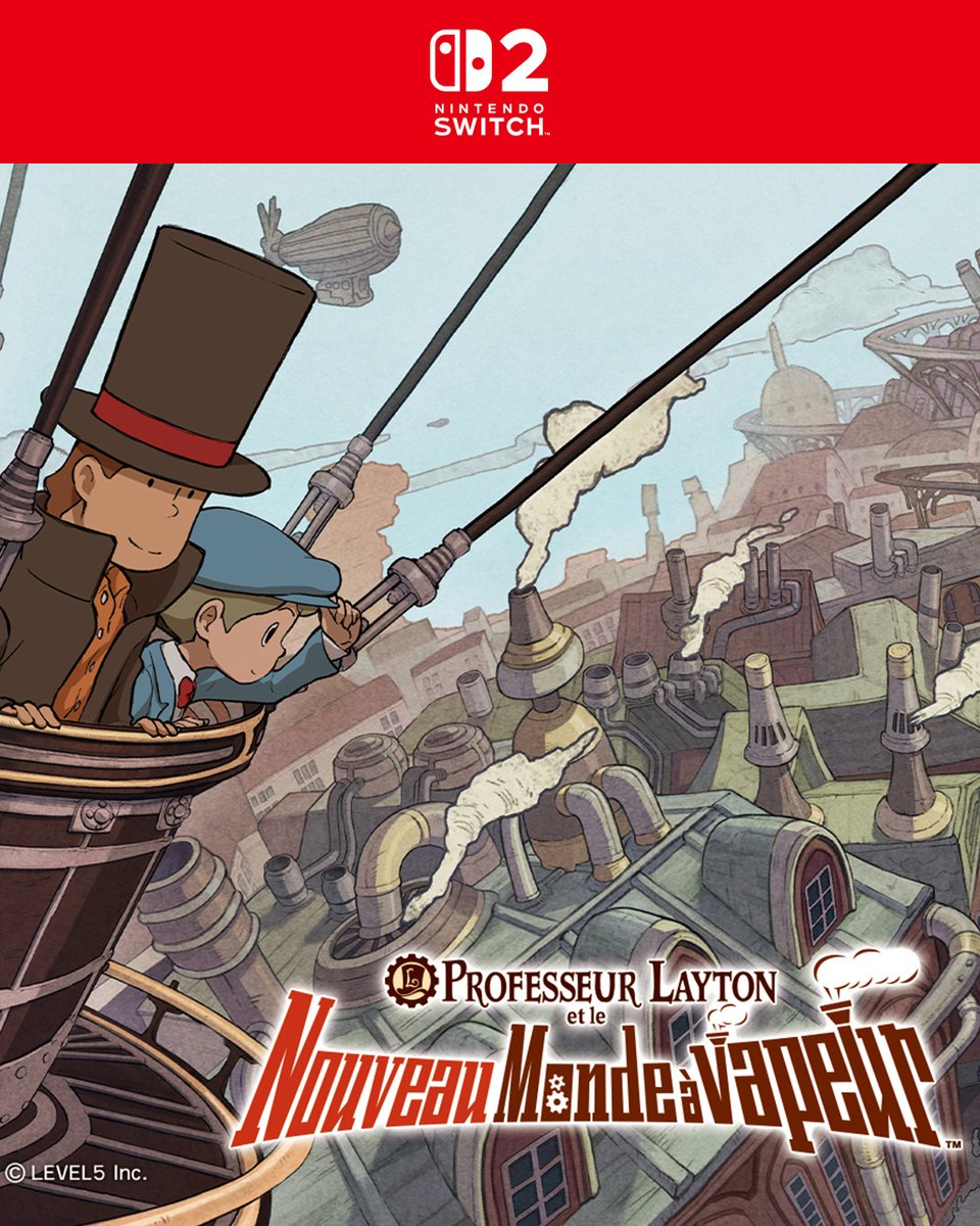 Une nouvelle aventure s'apprête à démarrer pour le Professeur Layton et Luke dans Professeur Layton et le Nouveau Monde à vapeur, qui fera son arrivée cette année sur #NintendoSwitch et #NintendoSwitch2.