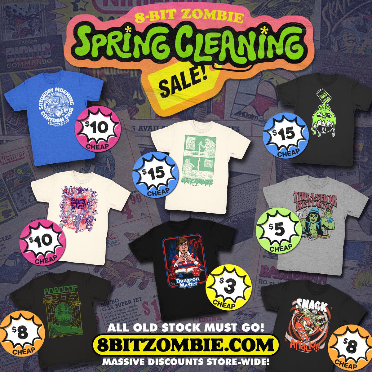 The 8BZ Spring Cleaning Sale LIVE! MASSIVE discounts store-wide! $15, $10 and even $3 tees! 🤯 Don’t miss out on this one. Sale runs this weekend only. ⏰
8BITZOMBIE.COM