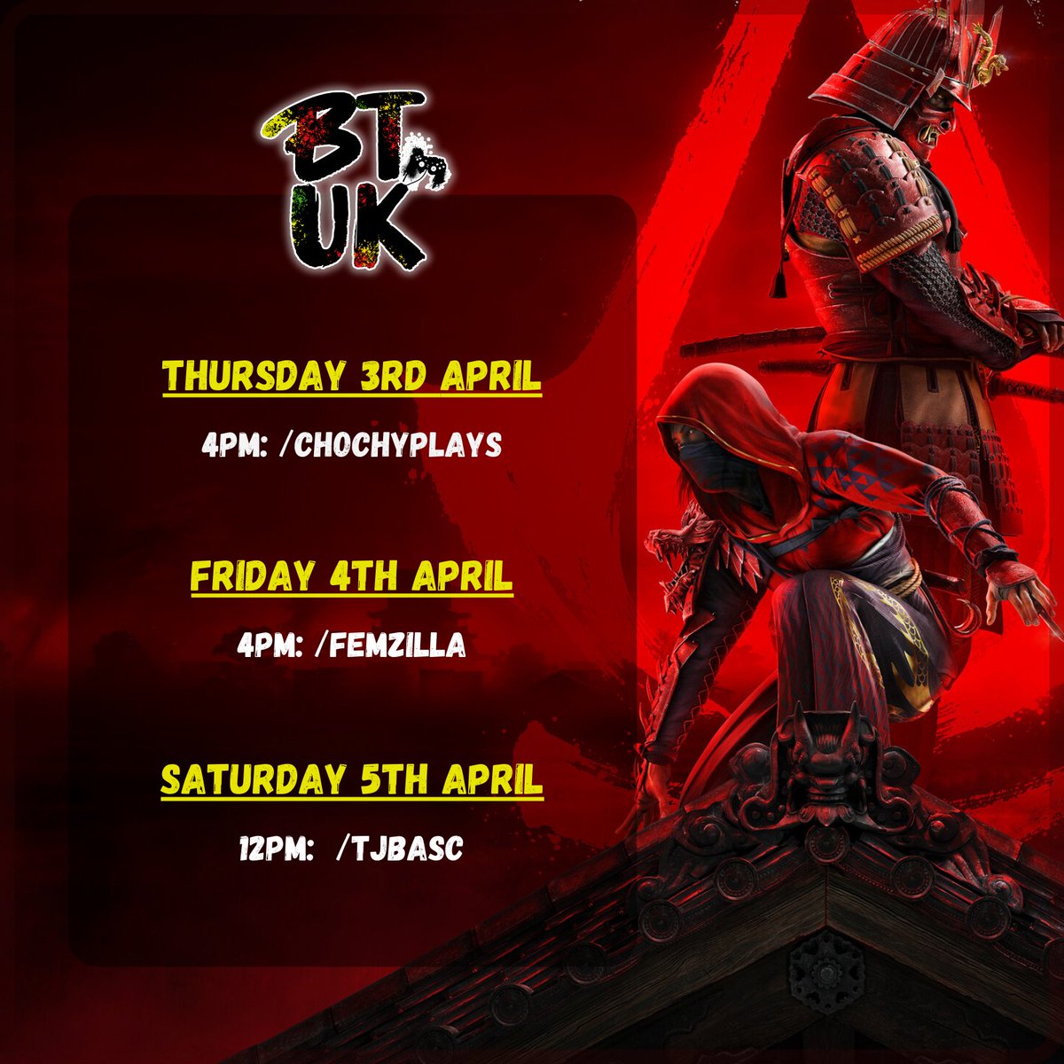 Femzy (@femzilla) on Twitter photo Thanks to <a href="/Ubisoft_UK/">Ubisoft UK</a> & <a href="/BlackTwitchUK/">Black Twitch UK</a>
I'll be playing #AssassinsCreedShadows 🥷📷Catch me today at 4PM on Twitch.tv/blacktwitchuk Thanks to <a href="/Ubisoft_UK/">Ubisoft UK</a> & <a href="/BlackTwitchUK/">Black Twitch UK</a>
I'll be playing #AssassinsCreedShadows 🥷📷Catch me today at 4PM on Twitch.tv/blacktwitchuk