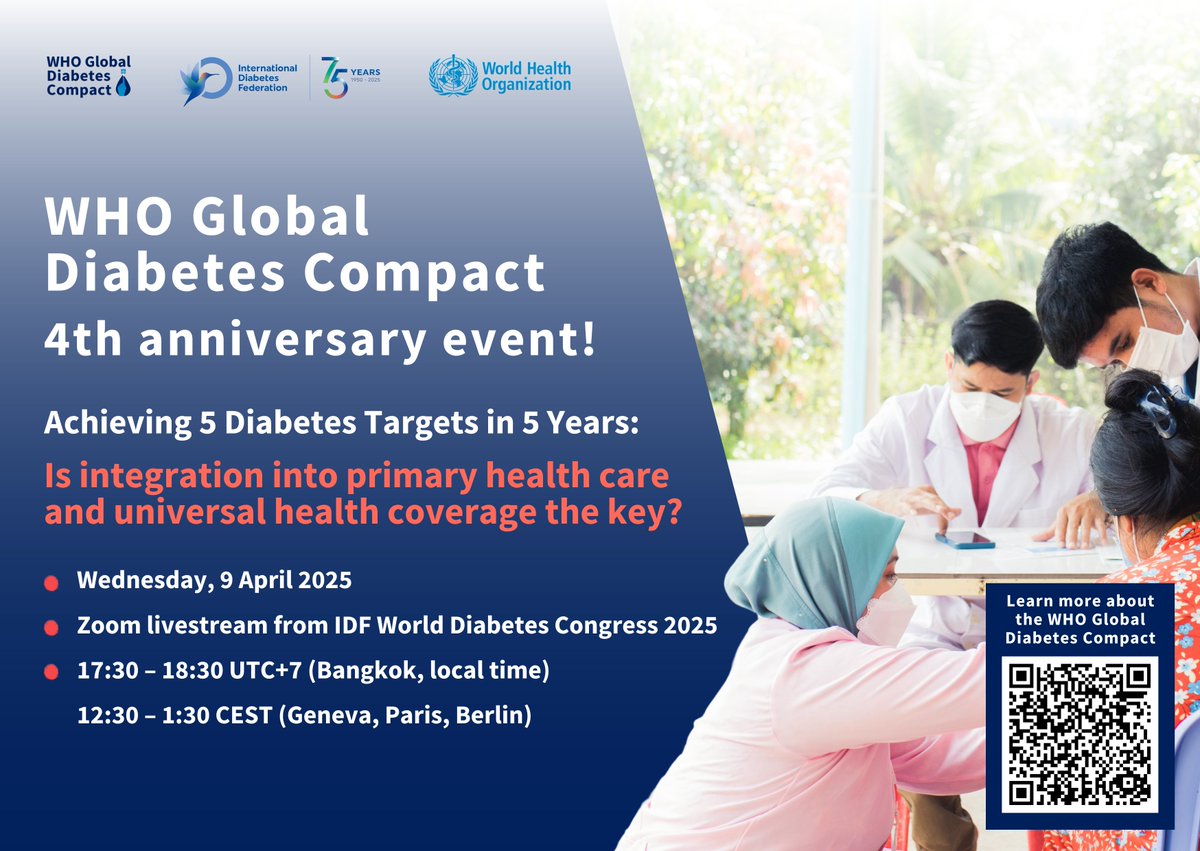 Int. Diabetes Fed. (@intdiabetesfed) on Twitter photo #Webinar - Join us online on 9 April for our joint event with <a href="/WHO/">World Health Organization (WHO)</a> to mark the 4th anniversary of the Global Diabetes Compact. This event will explore strategies to support Member States in meeting the 2030 global diabetes targets and showcase country-led initiatives. Register #Webinar - Join us online on 9 April for our joint event with <a href="/WHO/">World Health Organization (WHO)</a> to mark the 4th anniversary of the Global Diabetes Compact. This event will explore strategies to support Member States in meeting the 2030 global diabetes targets and showcase country-led initiatives. Register
