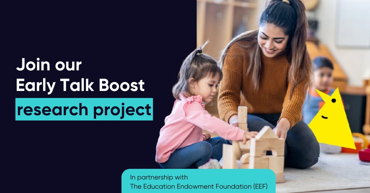 Do you work in an #EarlyYears setting in England?🐣

Boost the language skills of the little ones at your setting by taking part in our Early Talk Boost research project, in partnership with <a href="/EducEndowFoundn/">EEF</a>!

Learn more and register here👇
speechandlanguage.org.uk/educators-and-…