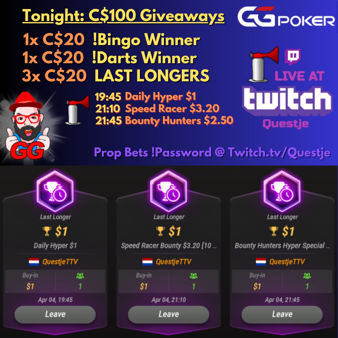 Questje_'s tweet image. I'm LIVE right now for a fun Friday Poker Night! 🍺
No Delay, Last Longers, Chat Games, Giveaways!
Come and join the fun and win some C$ :) 💸
📢 Twitch.tv/Questje 📢
@GGPoker #GGPoker #Twitch #Poker #RNC
