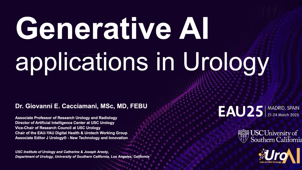 Dr. Giovanni E Cacciamani MD MSc FEBU ๐ฎ๐น๐บ๐ธ๐ช๐บ (@cacciamani_md) on Twitter photo Generative #AI is transforming #Healthcare!
๐ง Suggests diagnoses & treatments
โ๏ธ Automates clinical workflows
๐ Creates clear patient info
๐ Streamlines care & communication
.. and much more..
<a href="/peteratmsr/">Peter Lee</a> <a href="/USC_Urology/">USC Urology</a> <a href="/MaartenAlbersen/">Maarten Albersen</a> <a href="/GiorgioI_Russo/">Giorgio I. Russo ๐ฉบ</a> <a href="/EAU_YAUroTech/">EAU Young Academics Urologist. Uro-Tech group</a> Generative #AI is transforming #Healthcare!
๐ง Suggests diagnoses & treatments
โ๏ธ Automates clinical workflows
๐ Creates clear patient info
๐ Streamlines care & communication
.. and much more..
<a href="/peteratmsr/">Peter Lee</a> <a href="/USC_Urology/">USC Urology</a> <a href="/MaartenAlbersen/">Maarten Albersen</a> <a href="/GiorgioI_Russo/">Giorgio I. Russo ๐ฉบ</a> <a href="/EAU_YAUroTech/">EAU Young Academics Urologist. Uro-Tech group</a>