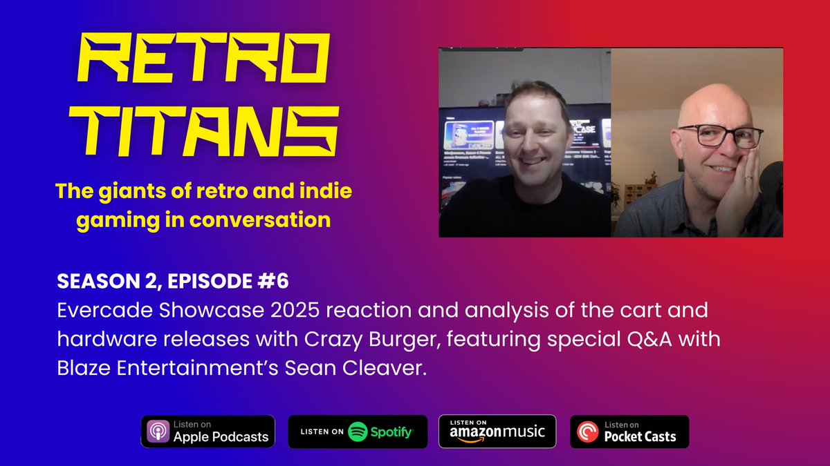 Retro Titans (@retrotitans) on Twitter photo Retro Titans Evercade Showcase Reaction Special 📢
Listen to Phil and <a href="/CrazyBurgerYT/">Crazy Burger</a> discuss the upcoming releases from <a href="/evercaderetro/">Evercade</a>
Plus an exclusive Q&A with Blaze Entertainment's <a href="/cleaverslips/">Sean Cleaver</a>
🎧 open.spotify.com/episode/5kVug8…
#RetroGaming #NEOGEO Retro Titans Evercade Showcase Reaction Special 📢
Listen to Phil and <a href="/CrazyBurgerYT/">Crazy Burger</a> discuss the upcoming releases from <a href="/evercaderetro/">Evercade</a>
Plus an exclusive Q&A with Blaze Entertainment's <a href="/cleaverslips/">Sean Cleaver</a>
🎧 open.spotify.com/episode/5kVug8…
#RetroGaming #NEOGEO