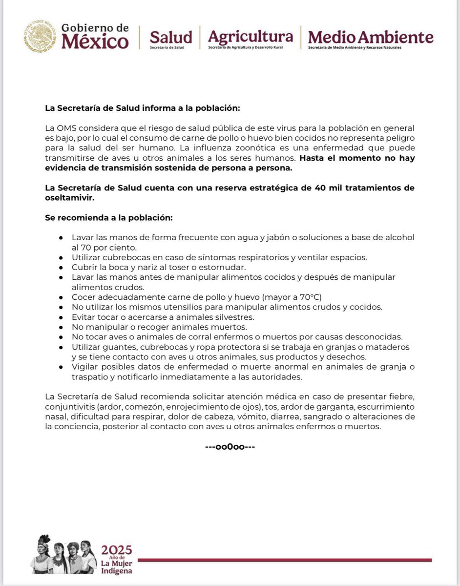 #ALERTA 🚨 
Una menor de 3 años de edad, originaria de #Durango, primer caso detectado de #InfluenzaAviar #H5N1 en México 
#GripeAviar
