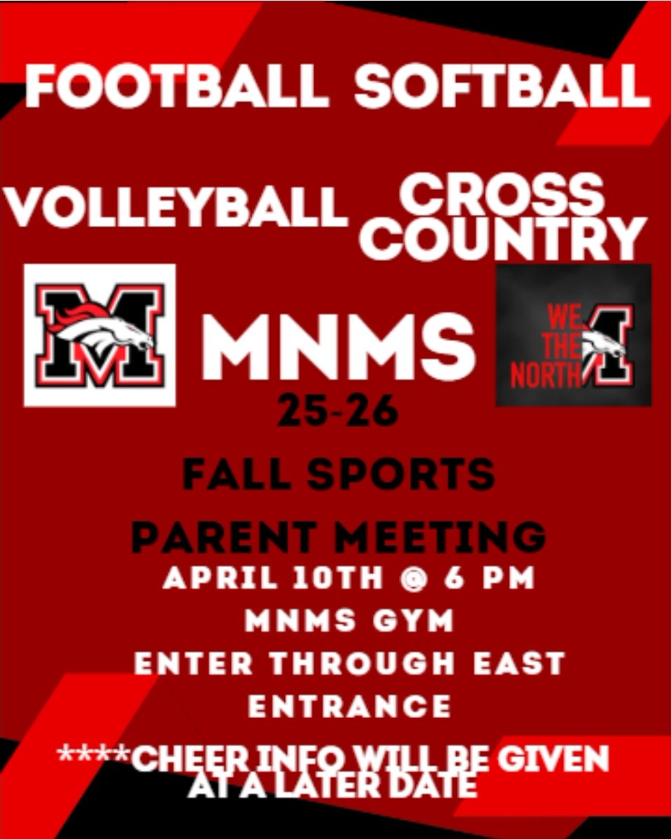 Info from Mustang North Athletics

#GoBroncos #Horsepower
<a href="/MustangSchools/">Mustang Public Schools</a>