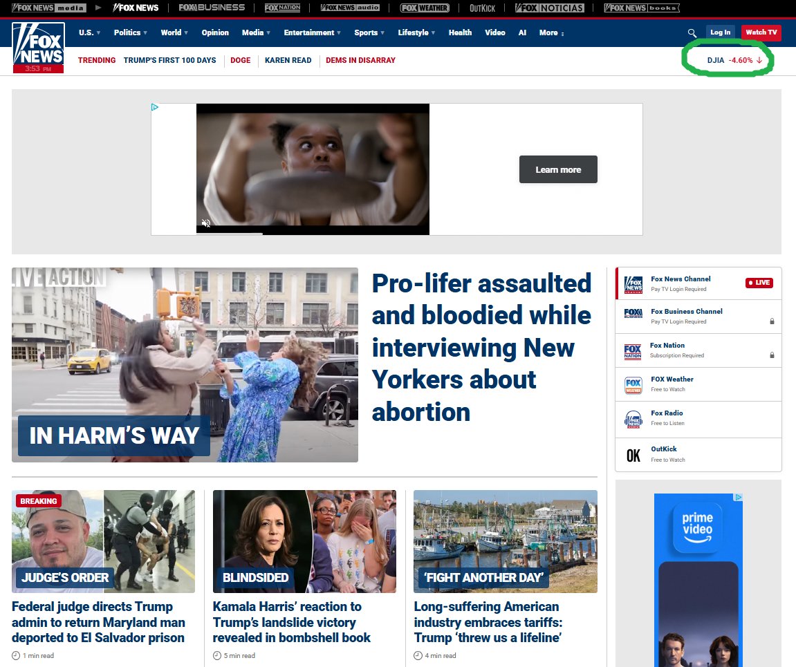 The only mention of today's #stockmarketcrash on the #FoxNews website. What would this look like if this occurred under a Democrat president?