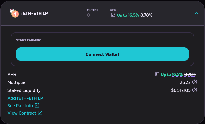 StakeRocketPool's tweet image. @PancakeSwap is still rocking the highest standard APR at up to 16.5% APR!

@okx and @Uniswap have their special boosted pools where one of the two is up to 116.81% APR.

You can check out rpldefi.com for more info! Always make sure to do your own research!

1/5