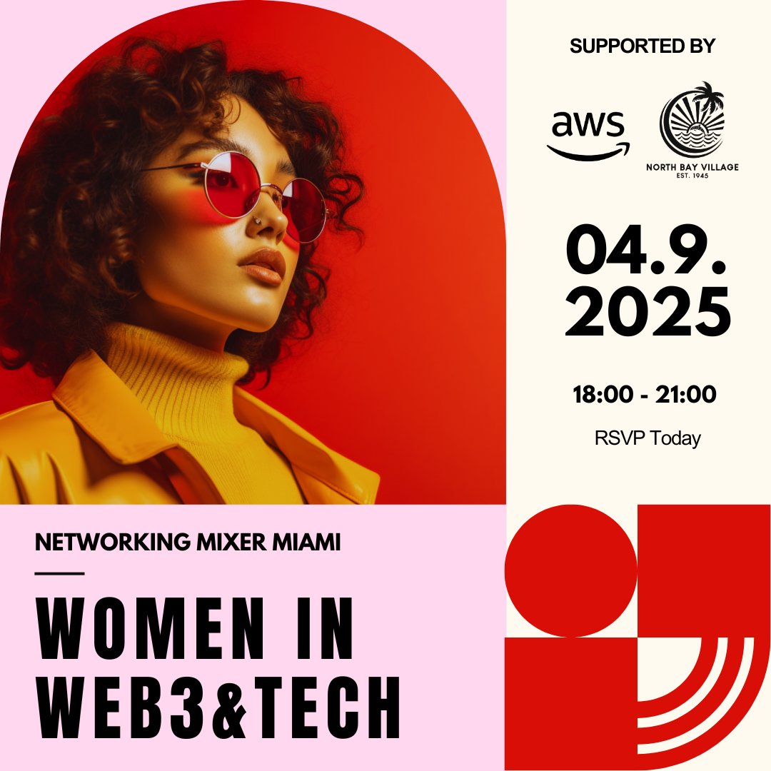 I'm thrilled to be hosting the largest networking event for women in Web3 &amp; Tech during Miami Tech Week 🇺🇸, supported by <a href="/awscloud/">Amazon Web Services</a>, Vice Mayor <a href="/GoranCuk/">Goran Cuk</a>, and in partnership with the <a href="/NorthBayVillage/">North Bay Village Government</a> Chamber of Commerce. 

We’ve curated a guest list featuring top industry leaders,