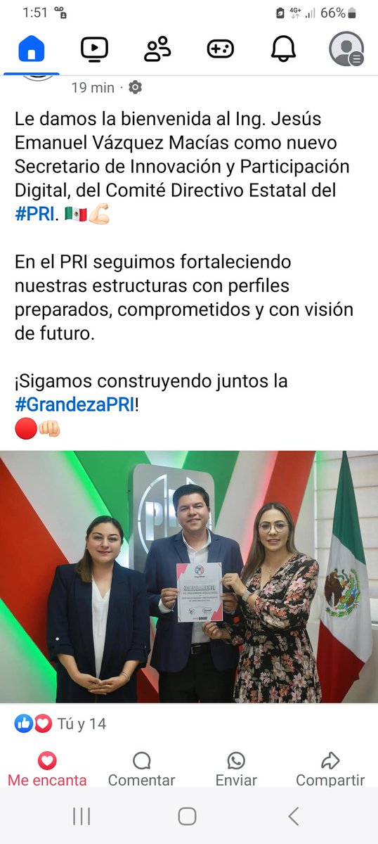 ClickDgo's tweet photo. Hoy comienza una nueva etapa en mi vida dentro del @CDE_PRI_Durango.
Agradezco la confianza depositada @danisotto @eduardguezh
#VolverAGanar https://t.co/lJA0BLfbyM