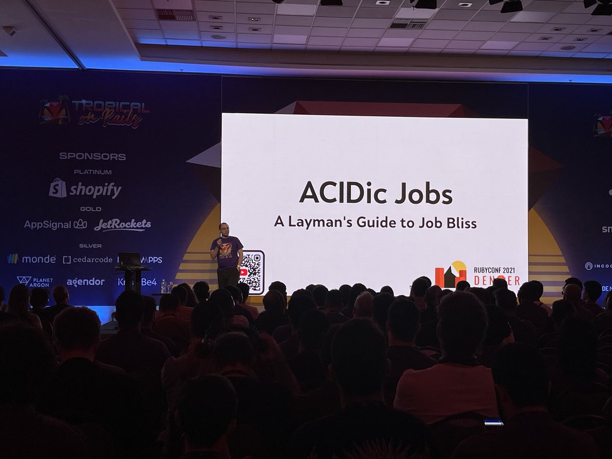 marcoroth_'s tweet image. .@fractaledmind talking about Resilient Jobs and Chaotic Tests at @tropicalonrails! 

#tropicalonrails #tropicalonrails2025