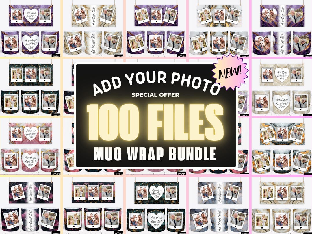 Photo Mug Wrap Bundle, Family Collage Personalized Mug Designs with Picture, Add Your Photo Marble Mug Sublimation - Digital Download by OrangeBrushStudio dlvr.it/TJyXGv Link in my Bio