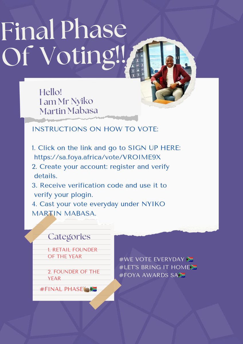 Please vote ✅ sa.foya.africa/vote/VROIME9X
