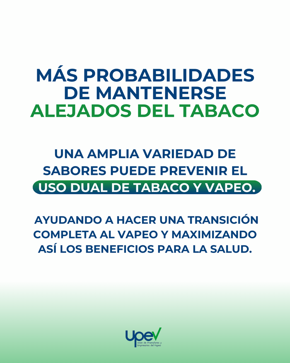 UPEVasociacion's tweet photo. 🔬 Los estudios han demostrado que los sabores mejoran la satisfacción del usuario y reducen las ansias de nicotina, facilitando así el abandono del cigarrillo y haciendo del vapeo una opción más placentera y sostenible.

📊 Los que usan líquidos electrónicos con sabores mantienen más alejados del tabaco en comparación con aquellos que usaban productos sin sabor o con sabor a tabaco.

⚖️ Y se previene mejor el uso dual de tabaco y vapeo.

✅ Eliminar los sabores es eliminar una herramienta clave en la lucha contra el tabaquismo.

#ElVapeoSalvaVidas #SOSVapeo #RegulacionResponsable