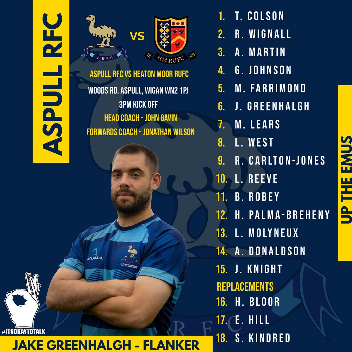 1st xv team news for the big one tomorrow 

See you on the terraces 

Up the emus