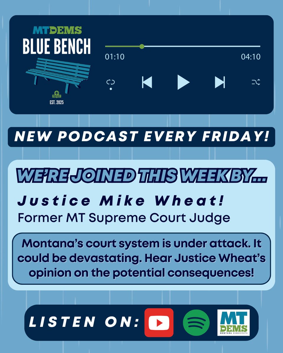 Take 30 minutes this weekend to catch up with Montana politics! The Blue Bench podcast drops every Friday afternoon. We discuss the legislature, Montana politics, and whatever else comes our way! #mtpol