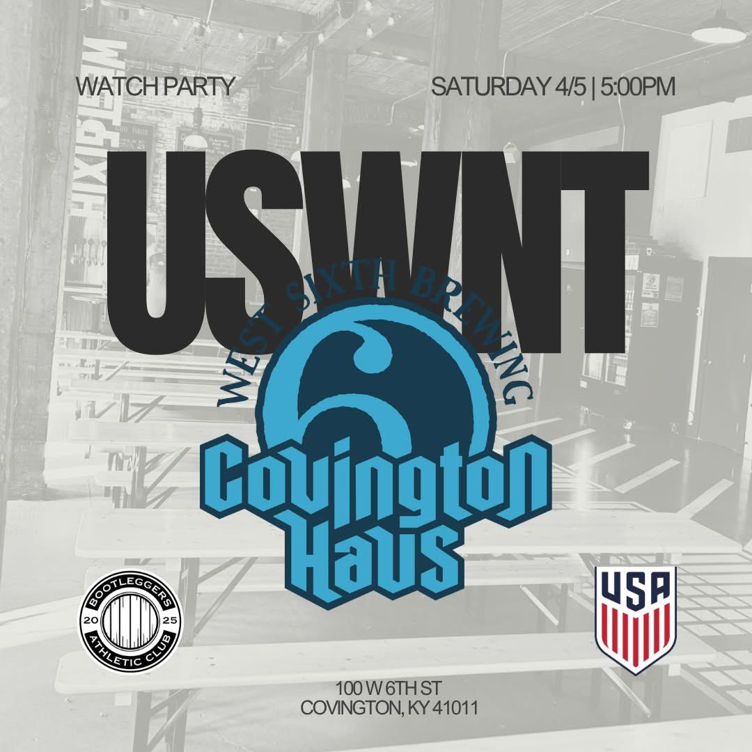 Join the Club. Come down to <a href="/WestSixth/">West Sixth Brewing</a> Covington Haus to watch the #USWNT take on Brazil!

Kickoff at 5:00pm on Saturday April 5.

Stay out of the rain. Enjoy the community. Enjoy the beautiful game.

#BOOTIT