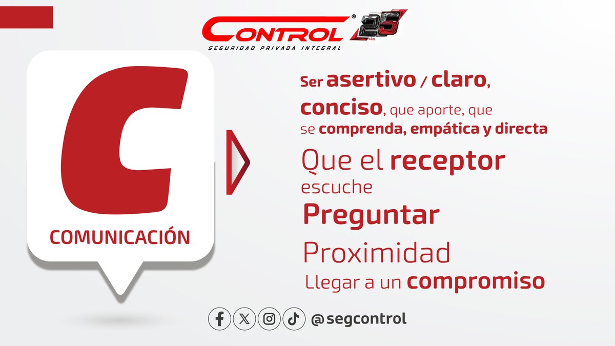 segcontrol's tweet image. 🫡👉 La comunicación es clave para alcanzar la excelencia.

En Control, vivimos la &quot;C&quot; de RCPU con claridad, respeto y trabajo en equipo, porque sabemos que una comunicación efectiva nos acerca a nuestros objetivos y fortalece nuestros lazos como familia. 💬🤝

#YoSoyControl