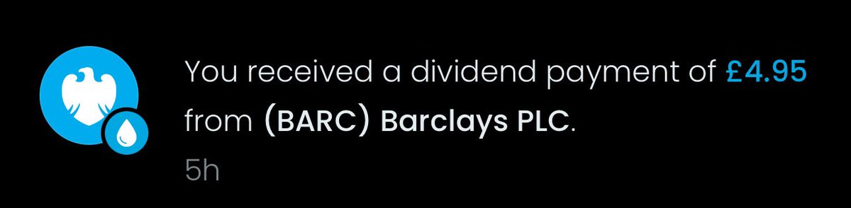 UKDivInvestor's tweet photo. Received my final dividend from $BARC.L today after selling my position on the 20th March… Fitting for a day where it fell 7.7% on the day 📉 https://t.co/go6QIV9vYb