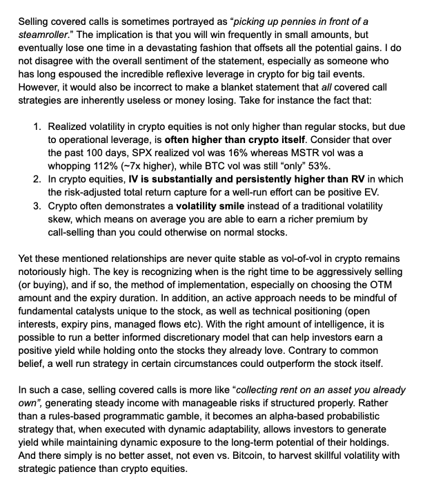 dgt10011's tweet image. Down/sideways markets like this may be max pain for investors, but they’re max gain for covered call strategies when implied volatility is through the roof.

Read on to see why CCs offer a unique opportunity–especially for crypto equities🔥