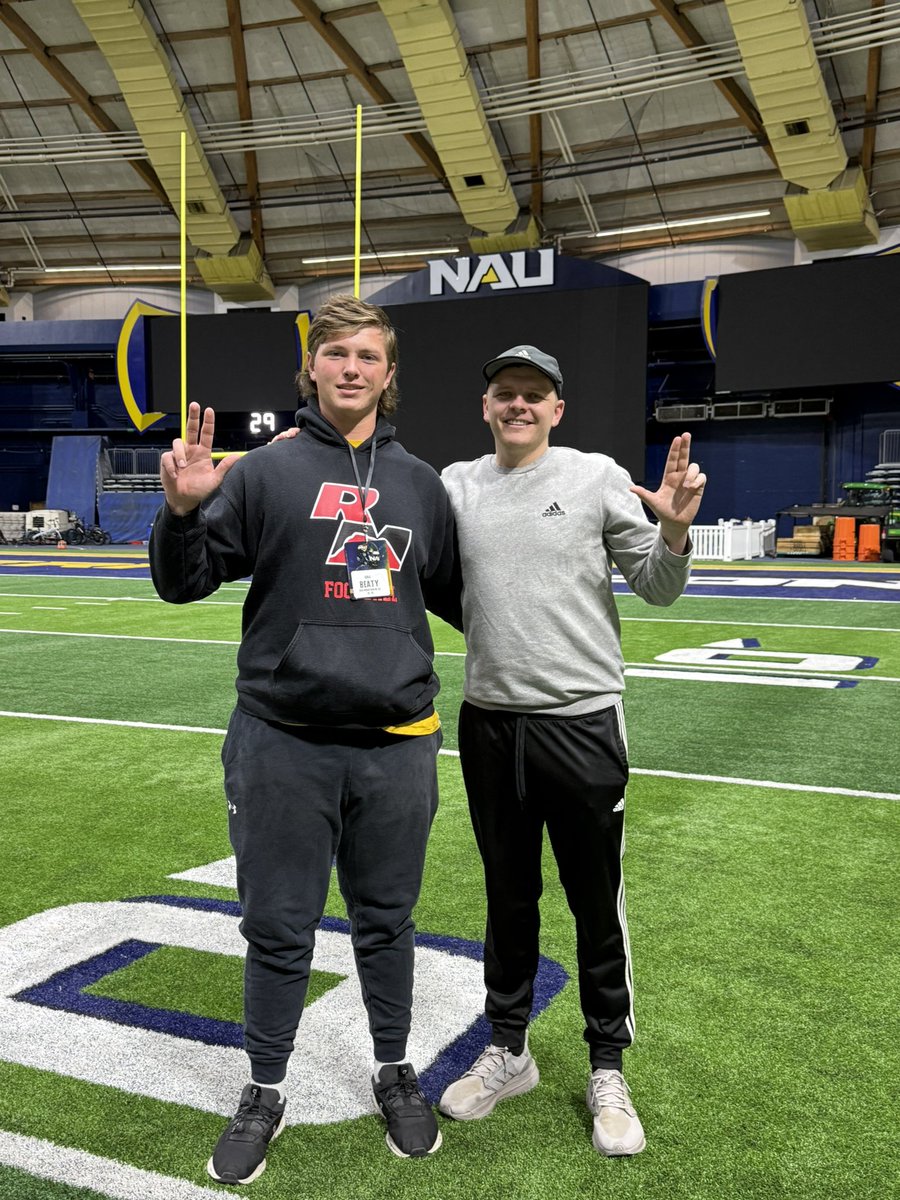 Cole Beaty (@colebeaty77) on Twitter photo Had a great visit today at <a href="/NAU_Football/">NAU Football</a>. Thank you so much for having me <a href="/TimRoschmann/">Tim Roschmann</a> <a href="/CoachB_Larson/">Bryan Larson</a> <a href="/CamEickhoff/">Cameron Eickhoff</a>
Go jacks !!🪓🪓
<a href="/RedMtnFootball/">Red Mtn Football</a> <a href="/CoachEndersRMHS/">Kyle Enders</a> <a href="/CoachThomasRM/">Brian Thomas</a> <a href="/RonTBAOL/">Ron Sowers</a> <a href="/BMcdaniel28/">Coach Bryan McDaniel</a> Had a great visit today at <a href="/NAU_Football/">NAU Football</a>. Thank you so much for having me <a href="/TimRoschmann/">Tim Roschmann</a> <a href="/CoachB_Larson/">Bryan Larson</a> <a href="/CamEickhoff/">Cameron Eickhoff</a>
Go jacks !!🪓🪓
<a href="/RedMtnFootball/">Red Mtn Football</a> <a href="/CoachEndersRMHS/">Kyle Enders</a> <a href="/CoachThomasRM/">Brian Thomas</a> <a href="/RonTBAOL/">Ron Sowers</a> <a href="/BMcdaniel28/">Coach Bryan McDaniel</a>