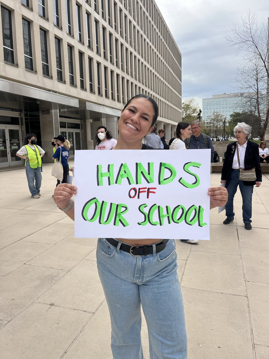 WahcaMia's tweet photo. In protest of illegal abductions, unfair university funding cuts, &amp; the abolishing of the Department of Education, these students are gathering today in DC to tell Trump &amp; DOGE  #HandsOffOurSchools!! https://t.co/qRMmkBdMNN