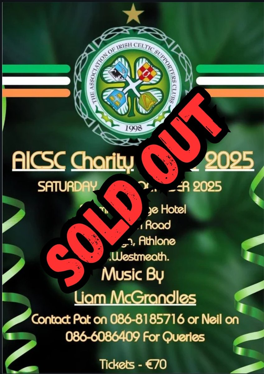 🚨 2025 AICSC Charity Dinner Sold Out 🚨

And just like that, tickets have sold out for our Charity Dinner. Thanks to all that bought a ticket. See you in October! 👏🇮🇪🍀