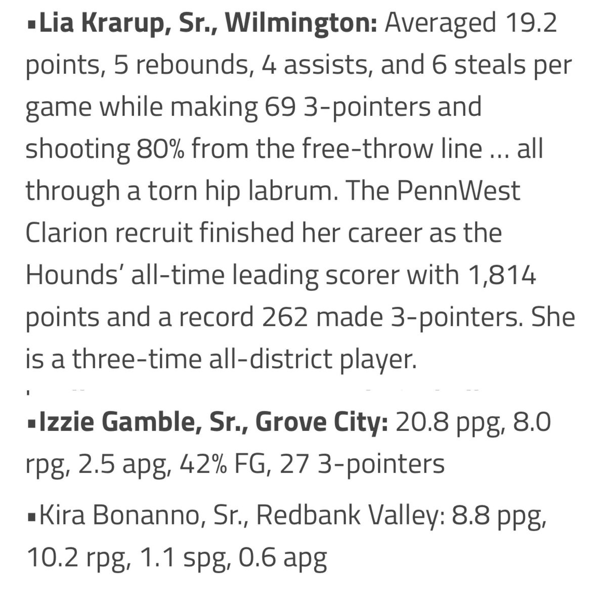 Strick🏀Hoops (@strickhoopsllc) on Twitter photo CONGRATS to #StrickHoopsFam who made the All-District 9 and All-District 10 teams selected by YDL Sports Network👏
2025s
<a href="/liakrarup/">Lia Krarup</a>
<a href="/IzzieGamble/">Izzie Gamble</a>
<a href="/kirabonanno/">Kira Bonanno</a>
Rookie of the Year (2028)
Bella Saxe
#ATTACK #GetBuckets #StrickHoopsFam CONGRATS to #StrickHoopsFam who made the All-District 9 and All-District 10 teams selected by YDL Sports Network👏
2025s
<a href="/liakrarup/">Lia Krarup</a>
<a href="/IzzieGamble/">Izzie Gamble</a>
<a href="/kirabonanno/">Kira Bonanno</a>
Rookie of the Year (2028)
Bella Saxe
#ATTACK #GetBuckets #StrickHoopsFam