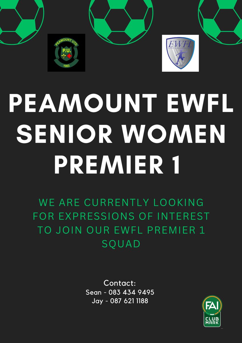 Our <a href="/EasternWFL/">Eastern Womens Football League</a> team are looking to add to their Squad, please contact numbers below🟢⚫️⚽️