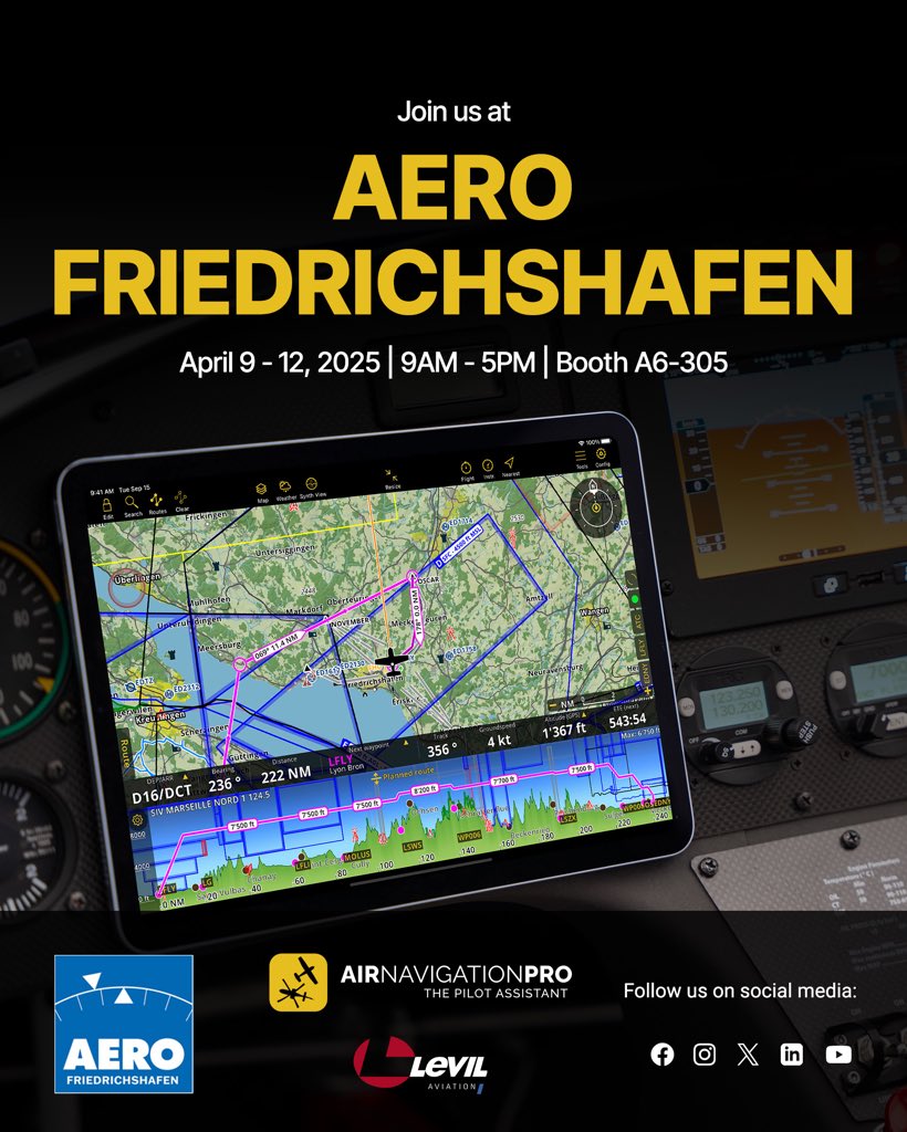 AirNavPro's tweet image. We’re heading to AERO Friedrichshafen 2025! From April 9-12, we’ll be at booth A6-305, showcasing our latest innovations🛩️🚁 Join us to discover our latest features and connect with our team. We can’t wait to see you there!